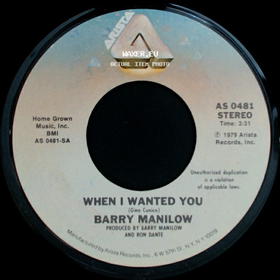 Barry Manilow - Bobbie Lee (What's The Difference, I Gotta Live) / When I Wanted You side B