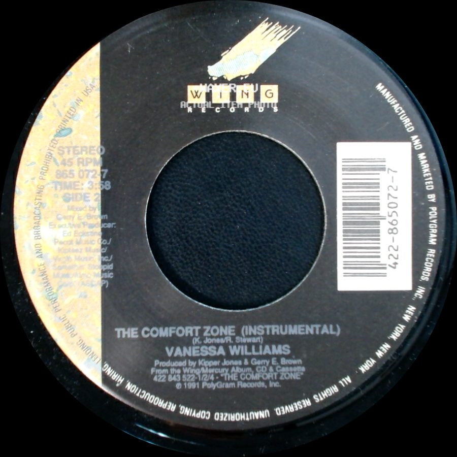 Vanessa Williams - The Comfort Zone (Lp Edit) / The Comfort Zone (Instrumental) side B