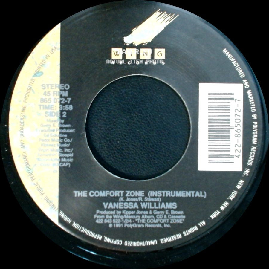 Vanessa Williams - The Comfort Zone (Lp Edit) / The Comfort Zone (Instrumental) side B