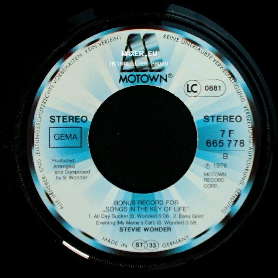Stevie Wonder - Bonus Record For Songs In The Key Of Life / Bonus Record For "Songs In The Key Of Life" side A