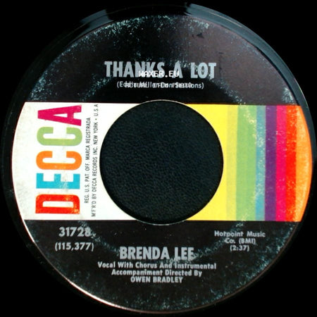 Brenda Lee - Thanks A Lot (Eddie Miller-Don Sessions) / The Crying Game side A