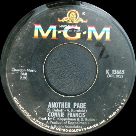 Connie Francis - Souvenir D'italie / Another Page side B