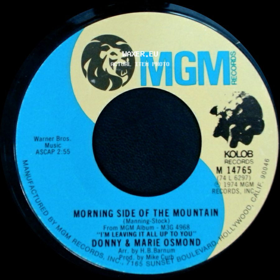 Donny & Marie Osmond - One Of These Days / Morning Side Of The Mountain side B