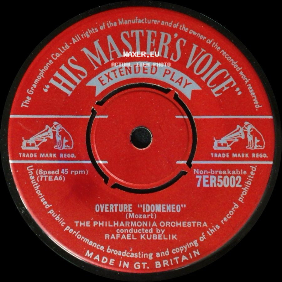 The Philharmonia Orchestra / The Philharmonia Orchestra Conducted By Rafael Kubelik - Overture "Idomeneo" / Overture "Die Zauberflöte," K.620 (The Magic Flute) (Mozart) side A