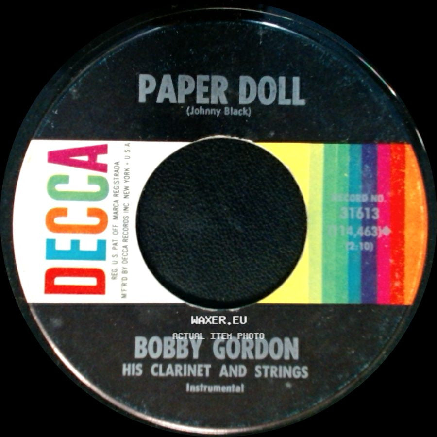 Bobby Gordon His Clarinet And Strings / Bobby Gordon - Paper Doll / Malta side A