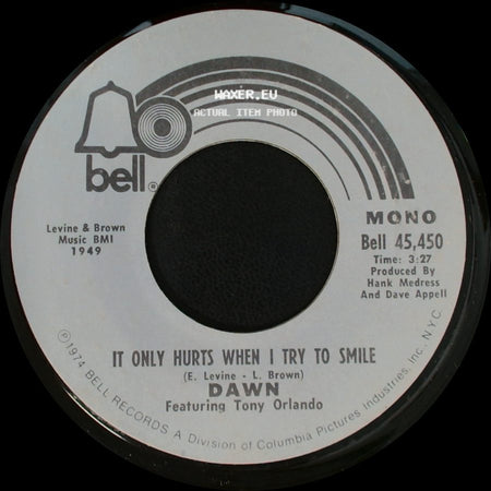 Dawn Featuring Tony Orlando - Sweet Summer Days Of My Life / It Only Hurts When I Try To Smile side B
