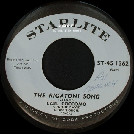 Carl Coccomo / Carl Coccomo With The David Linden Orch. - When You Come To Me / The Rigatoni Song side B