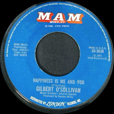 Gilbert O'sullivan - Breakfast Dinner And Tea / Happiness Is Me And You side B