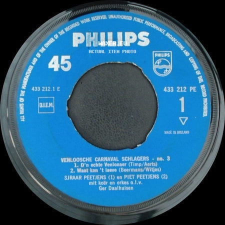 Sjraar Peetjens En Piet Peetjens / Piet Peetjens En Sjraar Peetjens - Venloosche Carnaval Schlagers - No. 3 / Venloosche Carnaval Schlagers - No. 3 side A