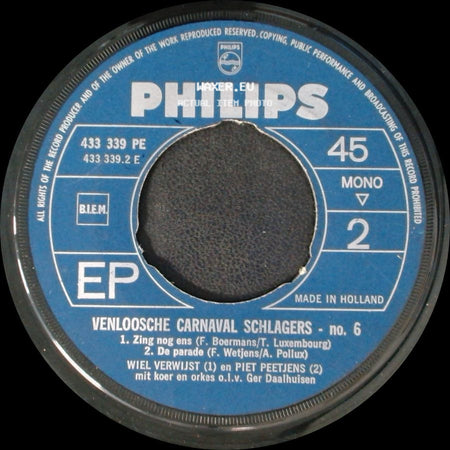 Piet Polluk En Piet Peetjens - Venloosche Carnaval Schlagers - No. 6 / Venloosche Carnaval Schlagers - No. 6 side A