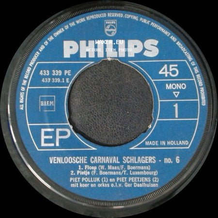 Piet Polluk En Piet Peetjens - Venloosche Carnaval Schlagers - No. 6 / Venloosche Carnaval Schlagers - No. 6 side B