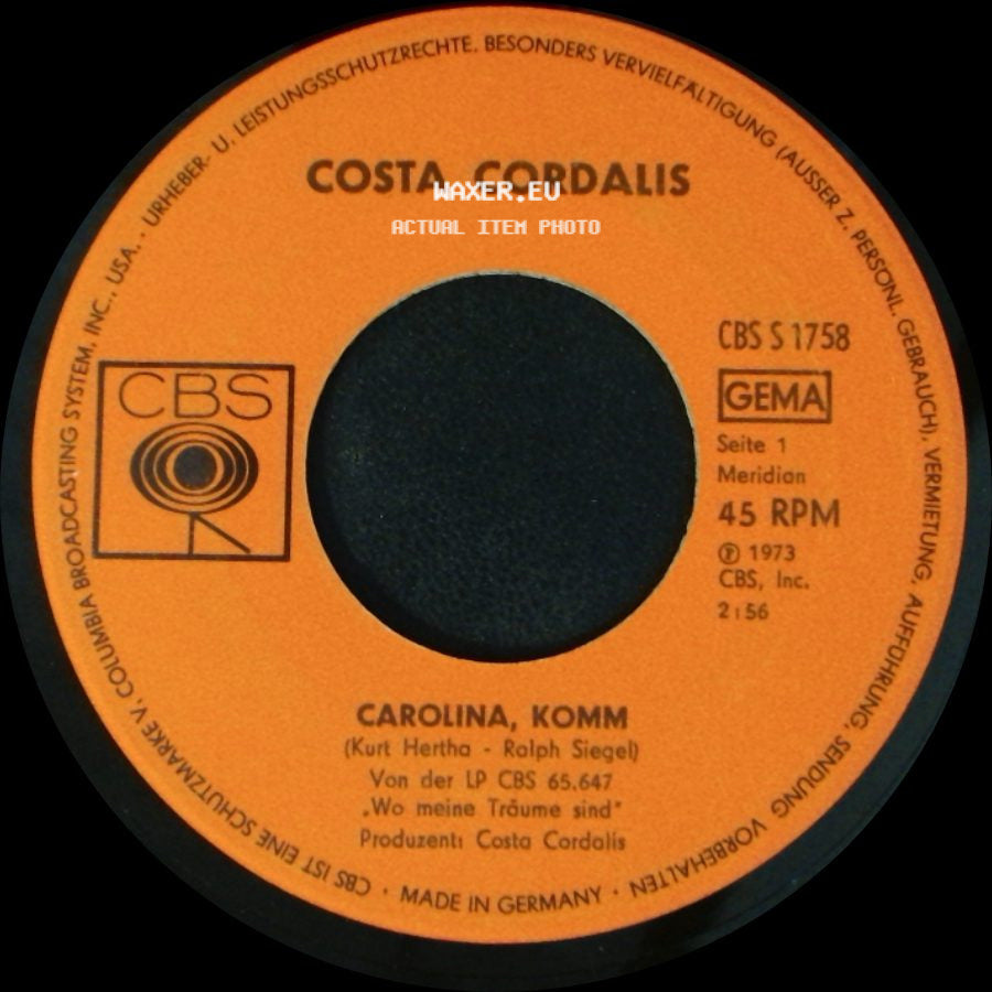 Costa Cordalis - Carolina, Komm / Zigeunerleid side A