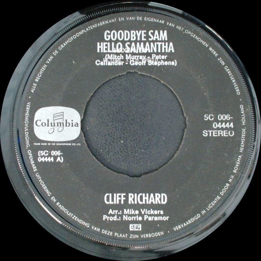 Cliff Richard - Goodbye Sam Hello Samantha / You Never Can Tell side A