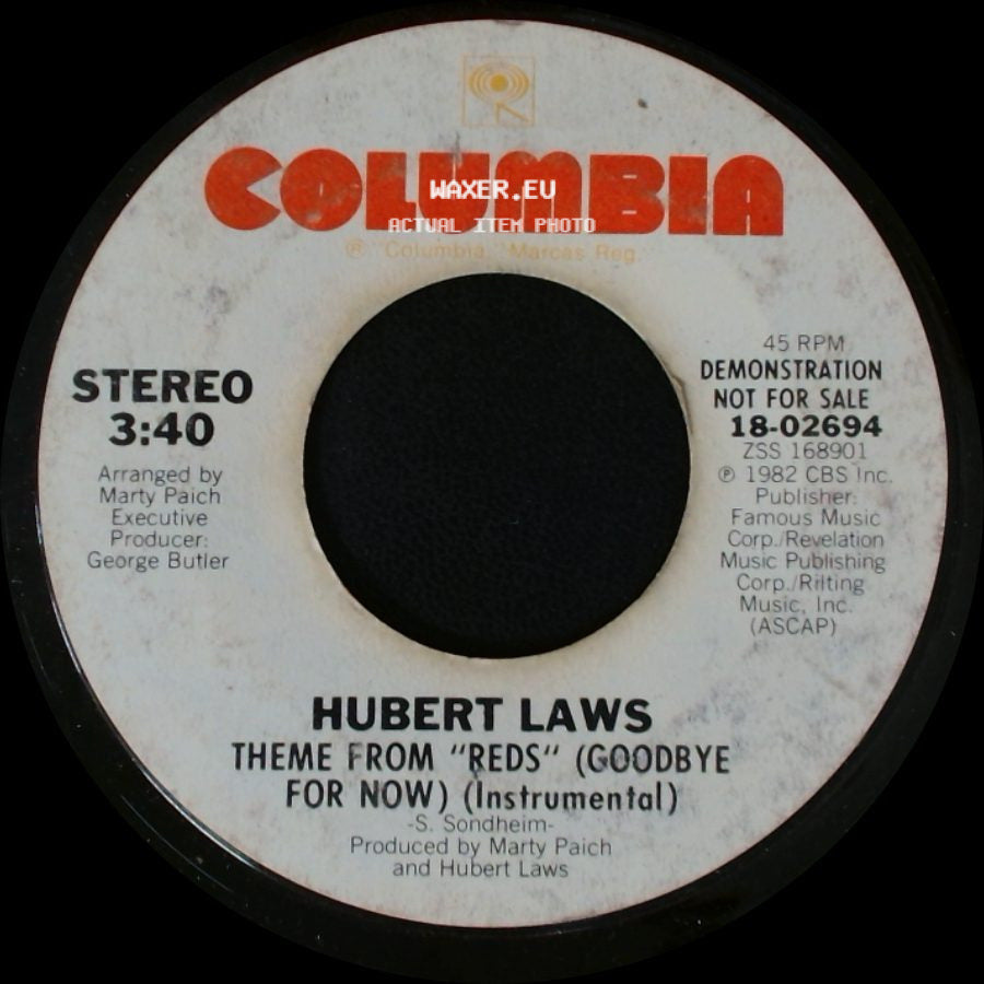 Hubert Laws / Hubert Laws Featuring Cheryl Lynn - Theme From "Reds" (Goodbye For Now) (Instrumental) / Goodbye For Now (Theme From "Reds") side A