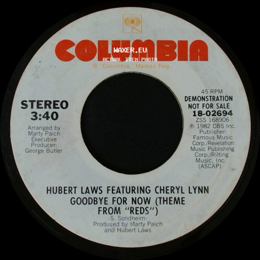 Hubert Laws / Hubert Laws Featuring Cheryl Lynn - Theme From "Reds" (Goodbye For Now) (Instrumental) / Goodbye For Now (Theme From "Reds") side B