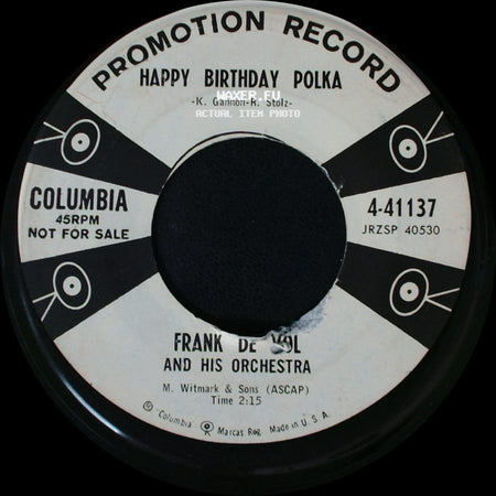 Frank De Vol And His Orchestra - The Night They Invented Champagne / Happy Birthday Polka side B