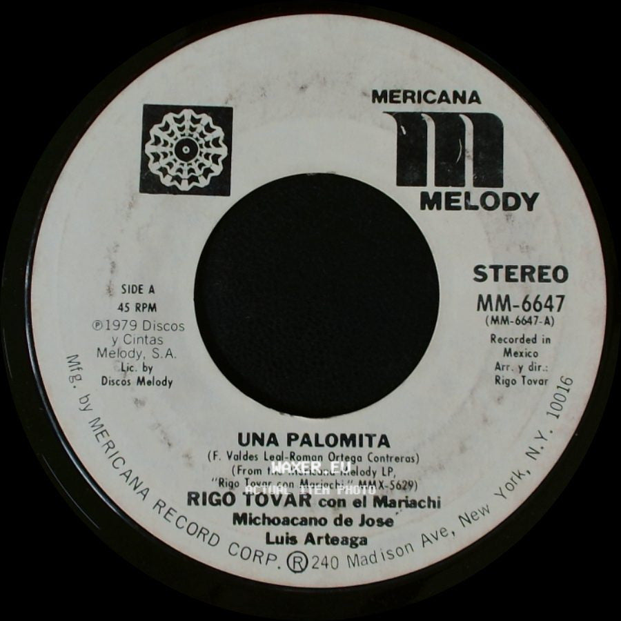 Rigo Tovar Con El Mariachi Michoacano De Jose Luis Arteaga - Una Palomita / Mi Derrota side A