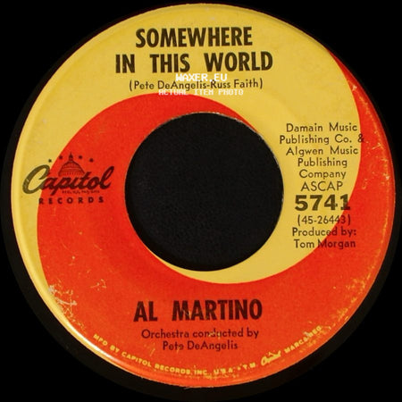 Al Martino - The Wheel Of Hurt / Somewhere In This World side B