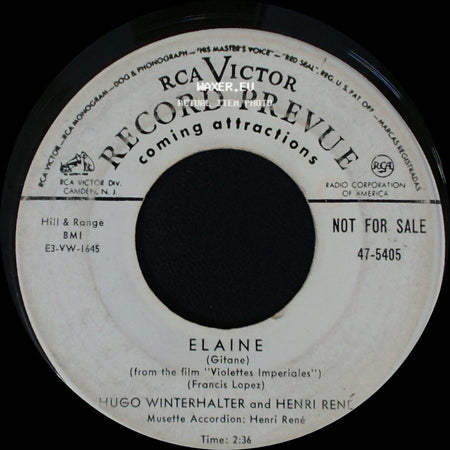 Henri René And Hugo Winterhalter / Hugo Winterhalter And Henri René - The Velvet Glove / Elaine side B