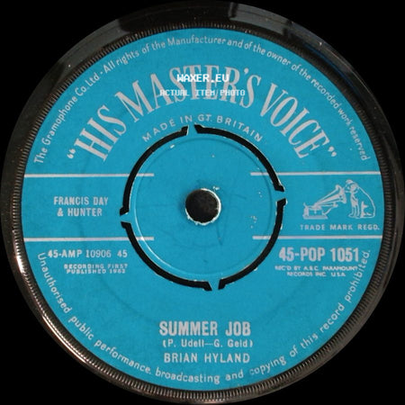 Brian Hyland - Summer Job / Sealed With A Kiss side A