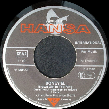 Boney M. - Brown Girl In The Ring / Rivers Of Babylon side A