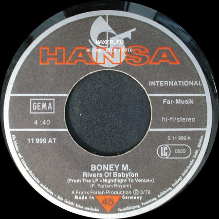 Boney M. - Brown Girl In The Ring / Rivers Of Babylon side B