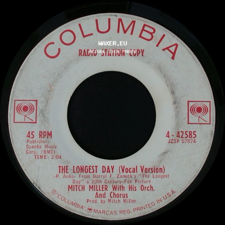 Mitch Miller With His Orch. And Chorus - The Longest Day (Vocal Version) / The Longest Day (Instrumental Version) side A
