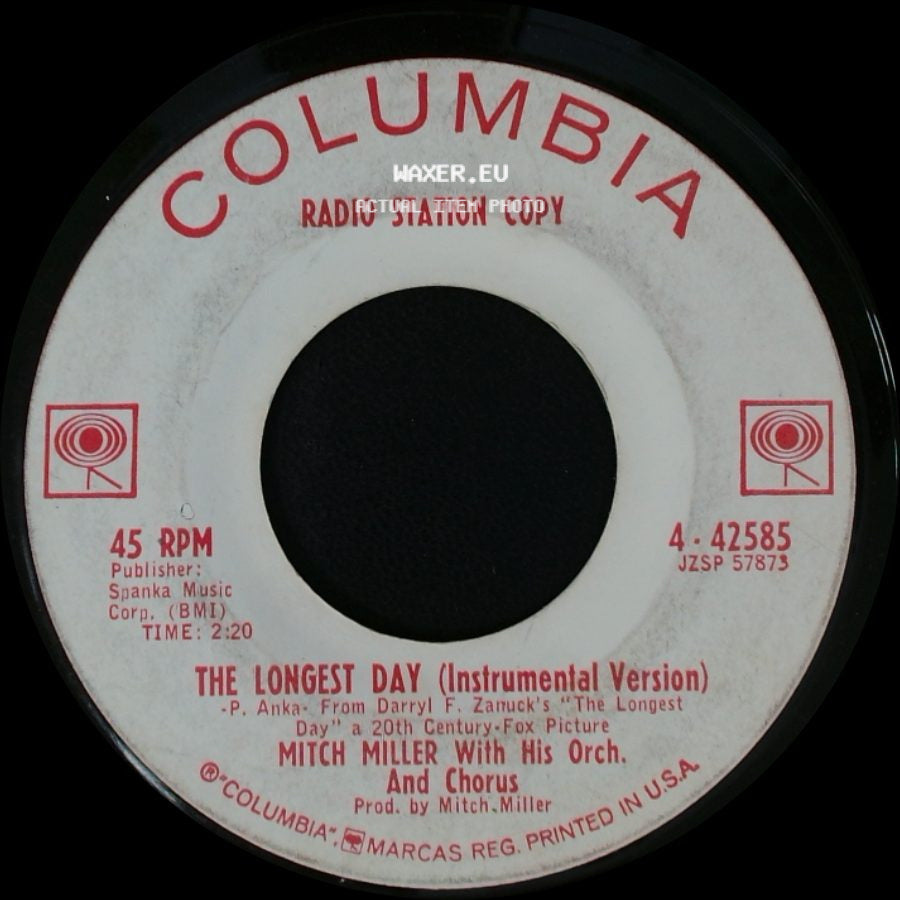 Mitch Miller With His Orch. And Chorus - The Longest Day (Vocal Version) / The Longest Day (Instrumental Version) side B