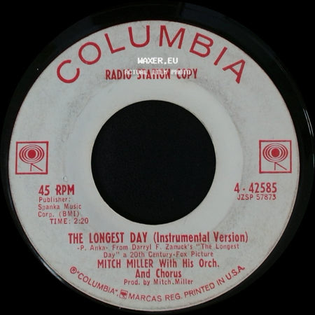 Mitch Miller With His Orch. And Chorus - The Longest Day (Vocal Version) / The Longest Day (Instrumental Version) side B