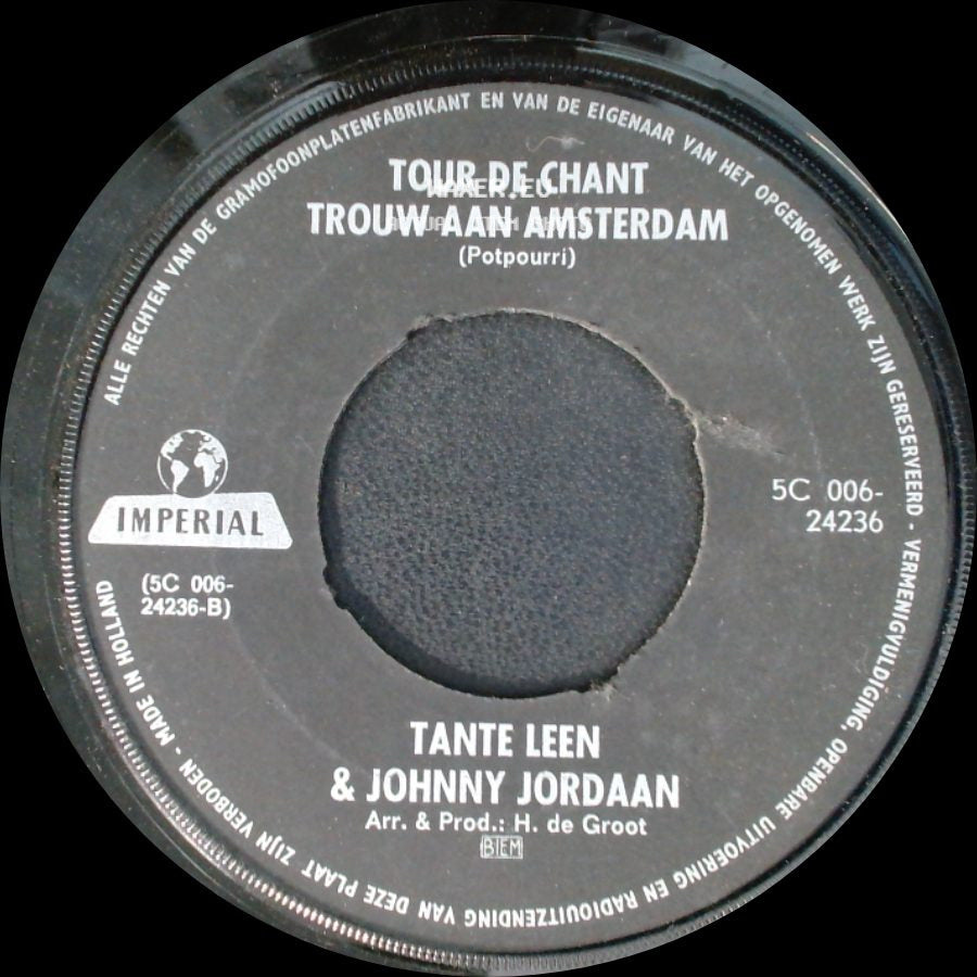 Tante Leen & Johnny Jordaan - Waar Is De Tijd Gebleven / Tour De Chant Trouw Aan Amsterdam (Potpourri) side B