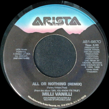 Milli Vanilli - All Or Nothing (Remix) / Girl I'm Gonna Miss You side A