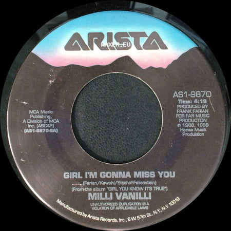 Milli Vanilli - All Or Nothing (Remix) / Girl I'm Gonna Miss You side B