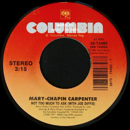 Mary-Chapin Carpenter - I Am A Town / Not Too Much To Ask (With Joe Diffie) side B