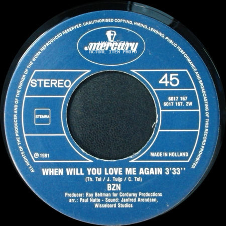 Bzn - Chanson D'amour / When Will You Love Me Again side B