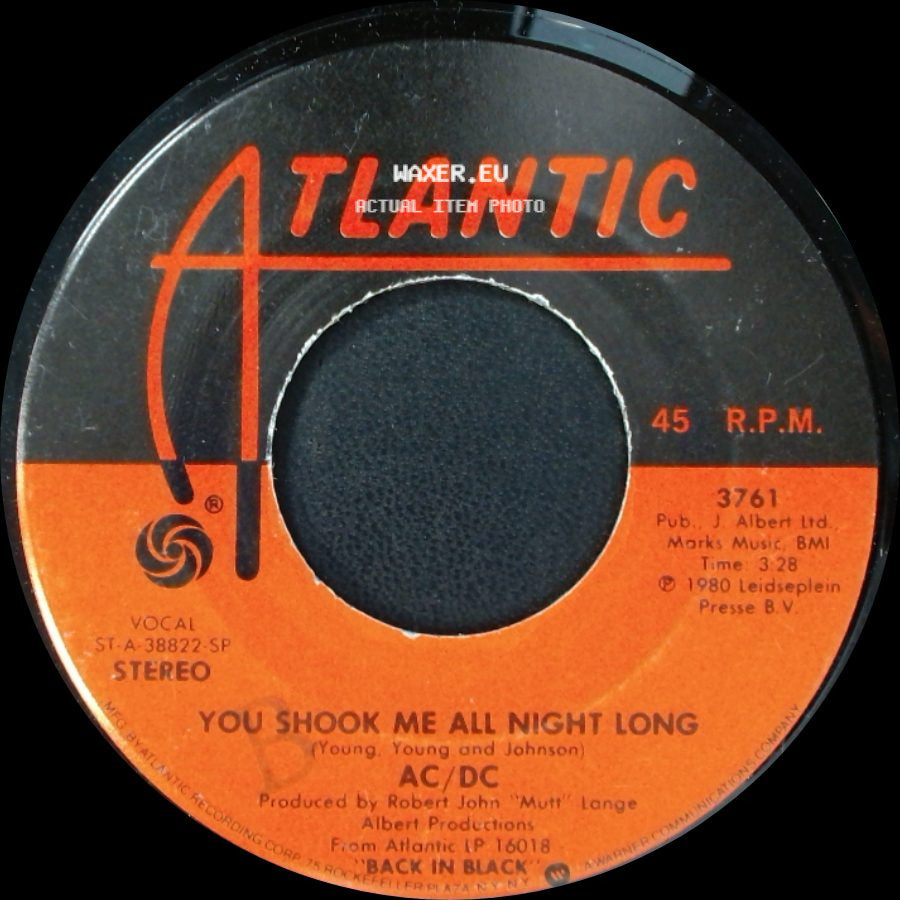 Ac/Dc - You Shook Me All Night Long / Have A Drink On Me side A