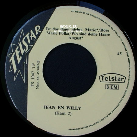 Jean En Willy - Der Schönste Platz Ist Immer An Der Theke!/Trink, Trink, Brüderlein Trink!/Wer Soll Das Bezahlen? / Ist Das Dann Nichts, Marie?/Rose Marie Polka/Wo Sind Deine Haare August? side B