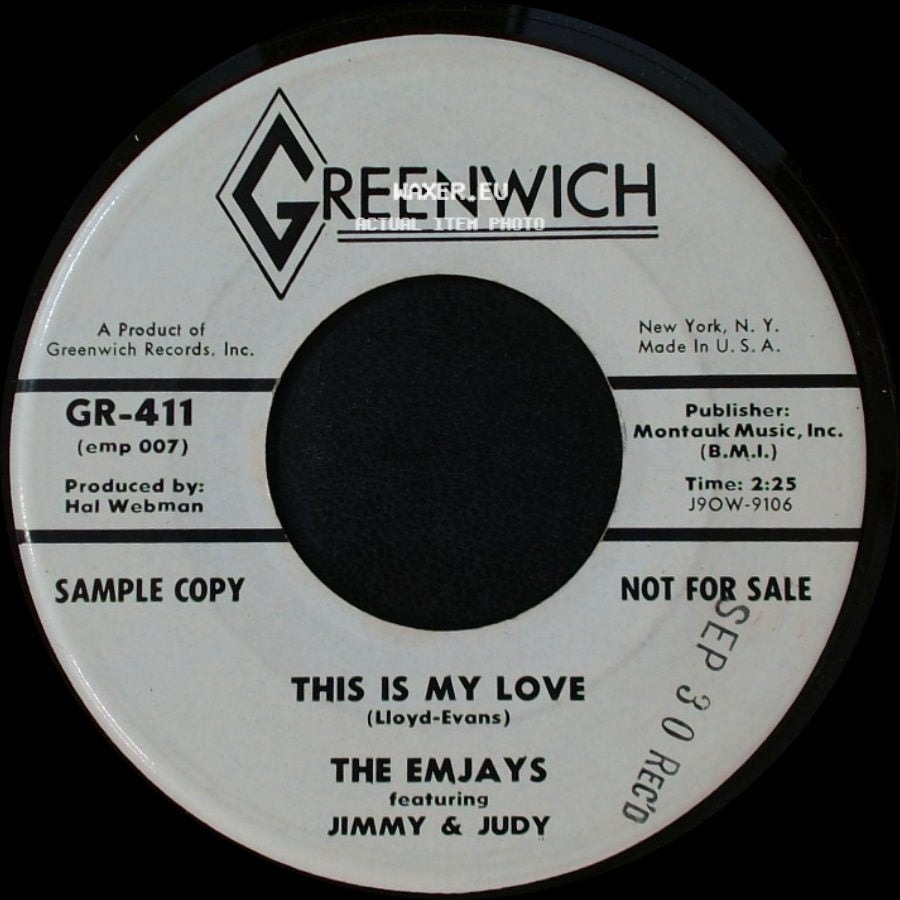 The Emjays Featuring Jimmy & Judy / The Emjays Featuring Jimmy & Mike - This Is My Love / Waitin' (The Pitty Pitty Pat Song) side A