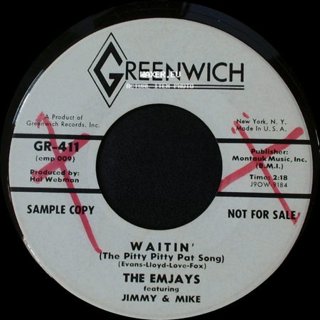 The Emjays Featuring Jimmy & Judy / The Emjays Featuring Jimmy & Mike - This Is My Love / Waitin' (The Pitty Pitty Pat Song) side B