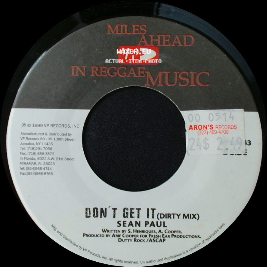 Sean Paul - Don't Get It (Clean Mix) / Don't Get It (Dirty Mix) side B