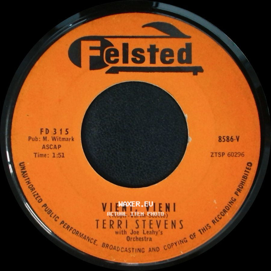 Terri Stevens With Joe Leahy's Orchestra / Terri Stevens - Adonis / Vieni, Vieni side B