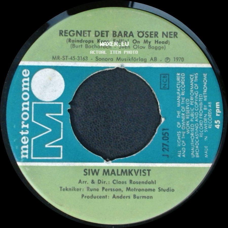 Siw Malmkvist - La La La (La La La If I Had You) / Regnet Det Bara Öser Ner (Raindrops Keep Fallin' On My Head) side B