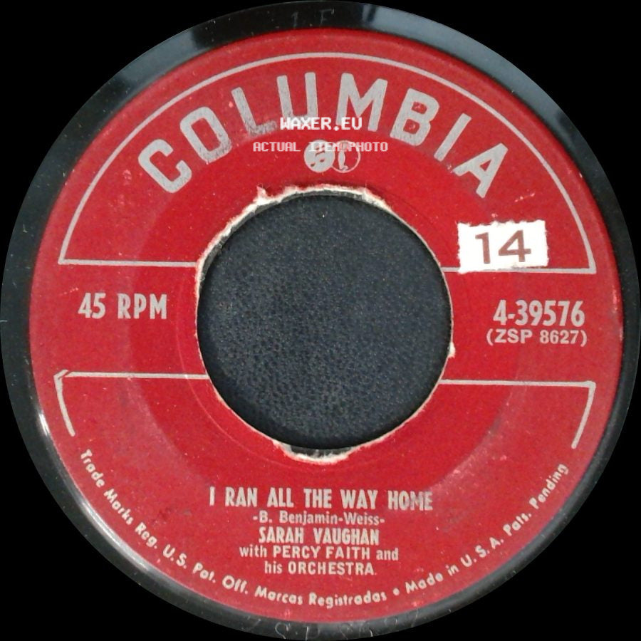 Sarah Vaughan With Percy Faith And His Orchestra - I Ran All The Way Home / Just A Moment More side A