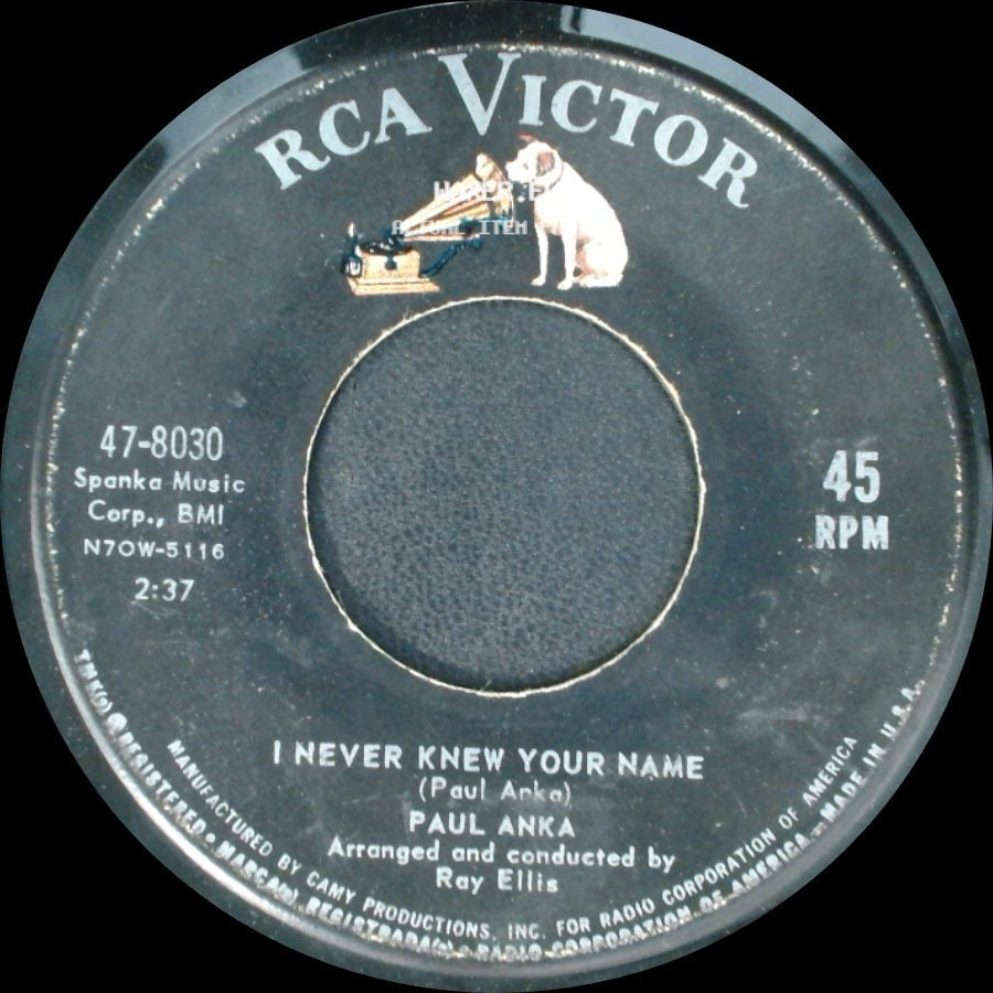 Paul Anka - I Never Knew Your Name / A Steel Guitar And A Glass Of Wine side A