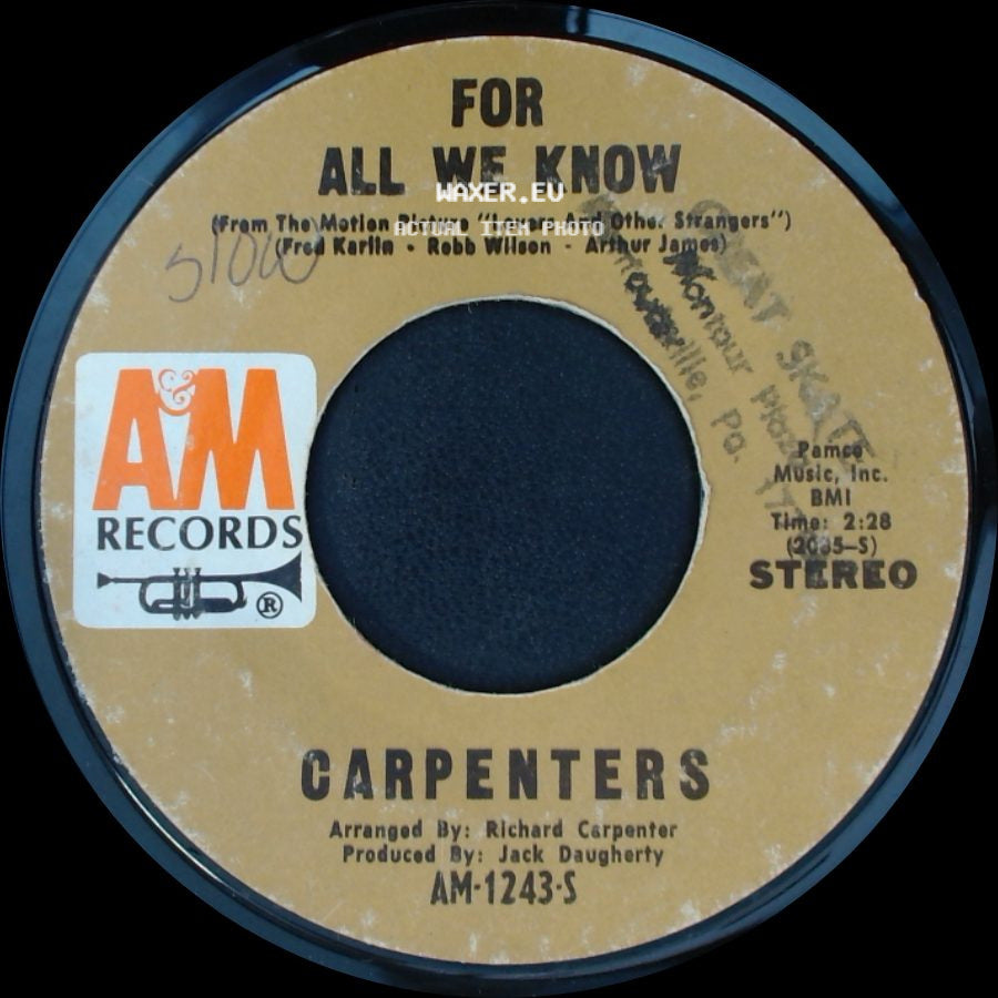 Carpenters - Don't Be Afraid / For All We Know side B