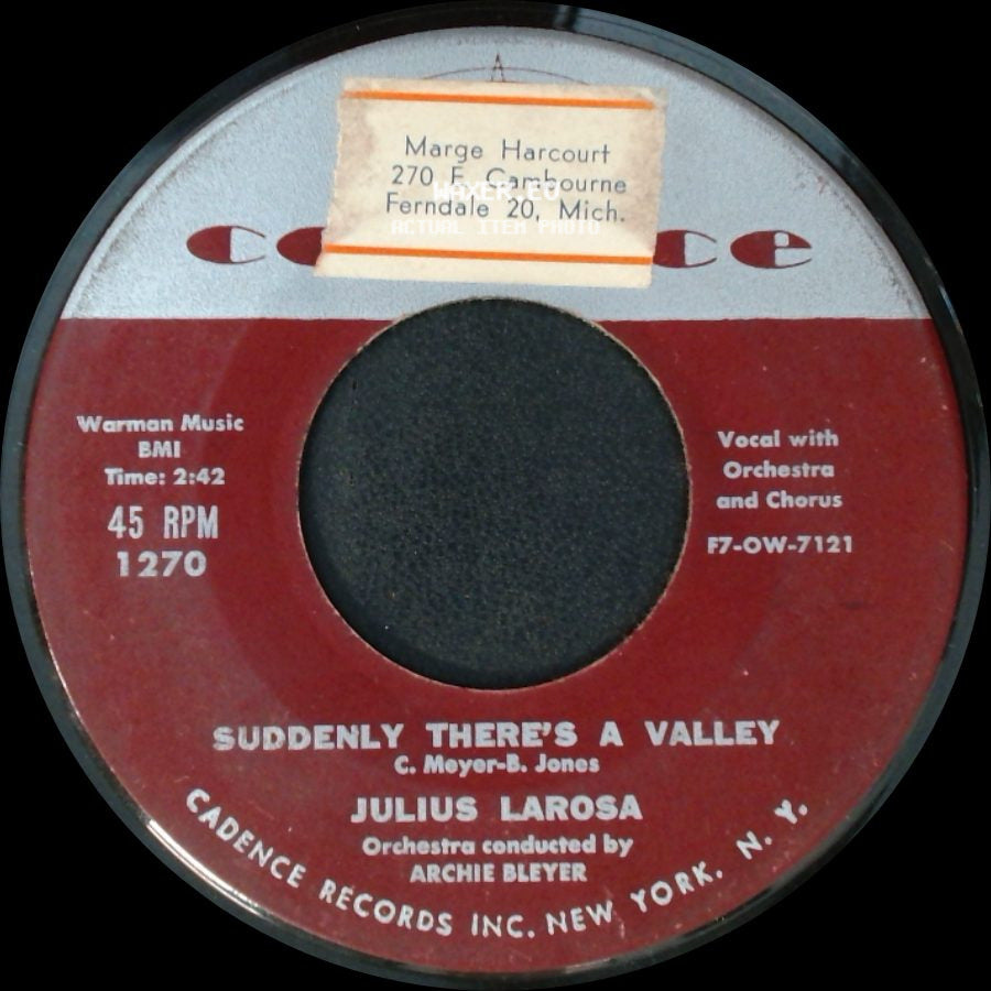 Julius Larosa - Suddenly There's A Valley / Everytime That I Kiss Carrie side A