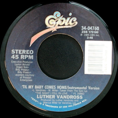 Luther Vandross - 'til My Baby Comes Home / 'til My Baby Comes Home/Instrumental Version side B
