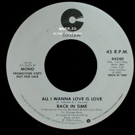 Back In Time - All I Wanna Love Is Love / All I Wanna Love Is Love side B