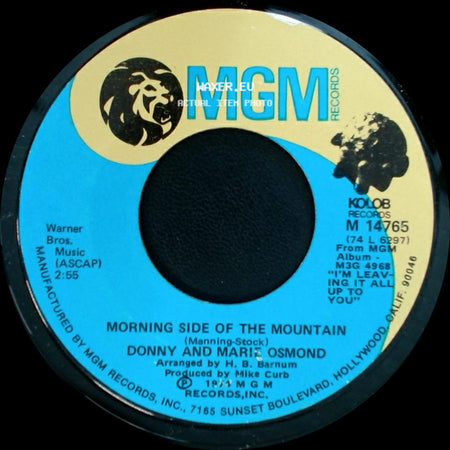 Donny And Marie Osmond - One Of These Days / Morning Side Of The Mountain side B