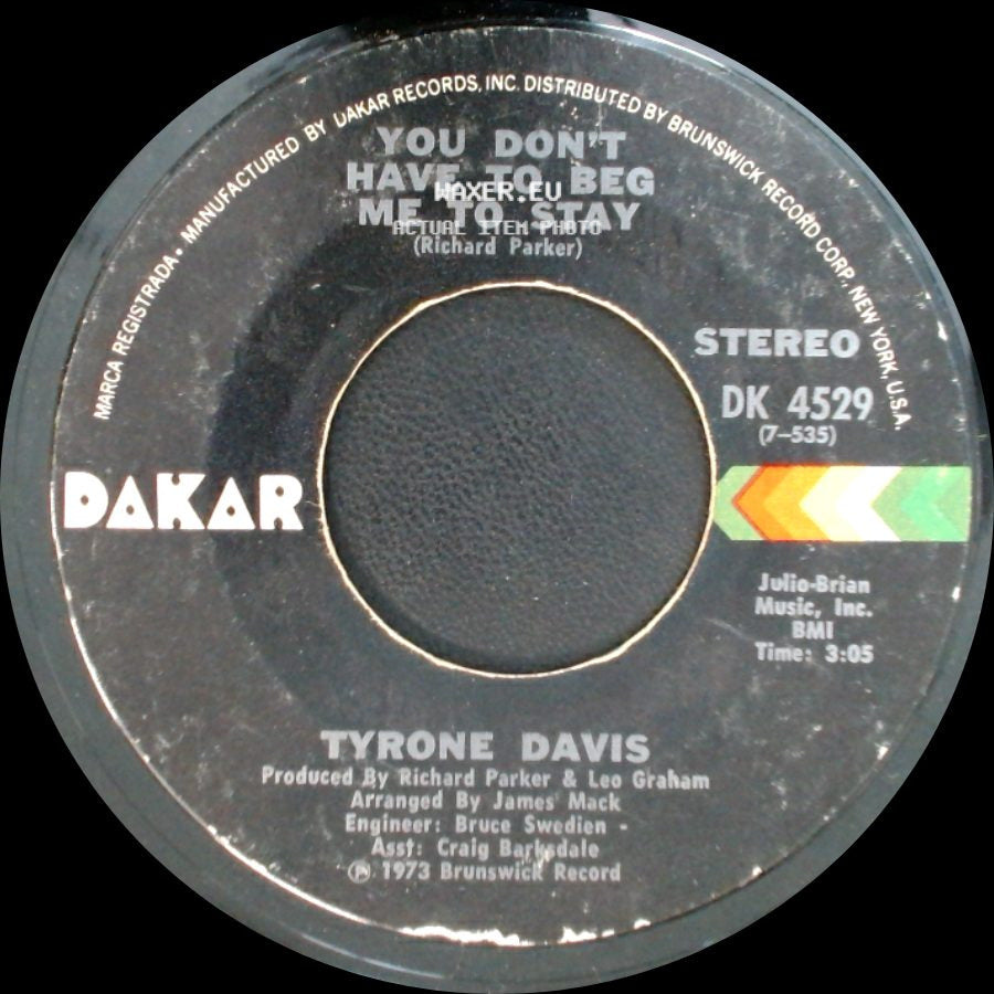Tyrone Davis - I Wish It Was Me / You Don't Have To Beg Me To Stay side B