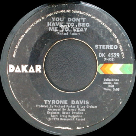 Tyrone Davis - I Wish It Was Me / You Don't Have To Beg Me To Stay side B